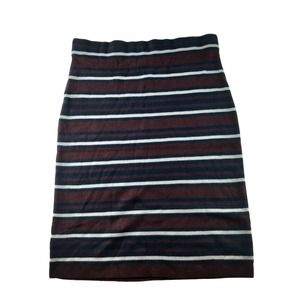 Loft Women's Red Navy Blue Striped Pull On Knit Mini Pencil Skirt Stretch XS